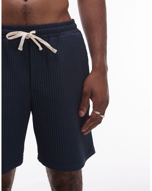 Topman Blue Co-ord Plisse Shorts for men