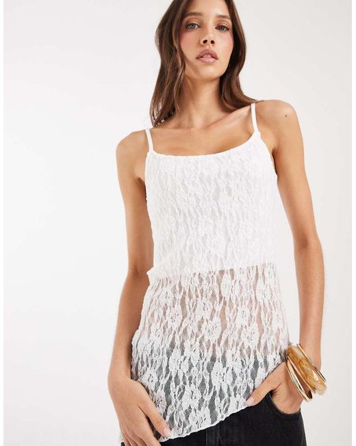 Pieces White Asymmetric Lace Top