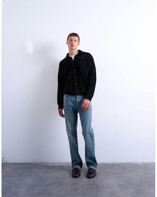 Topman Black Fluffy Knit Cardigan for men