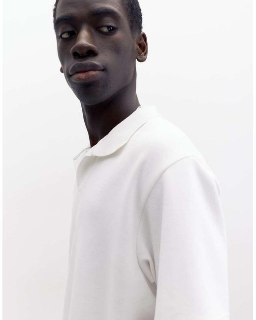 Pull&Bear White Short Sleeve Interlock Polo Shirt for men
