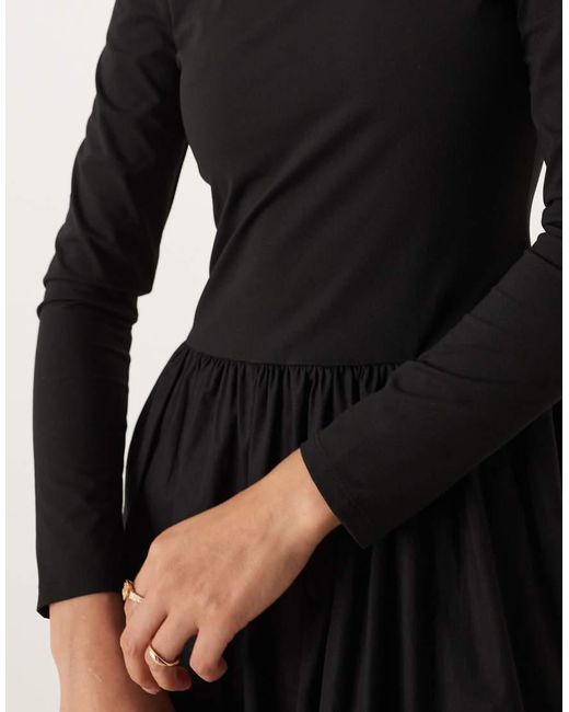 ASOS Black Long Sleeve Hybrid Midi Dress