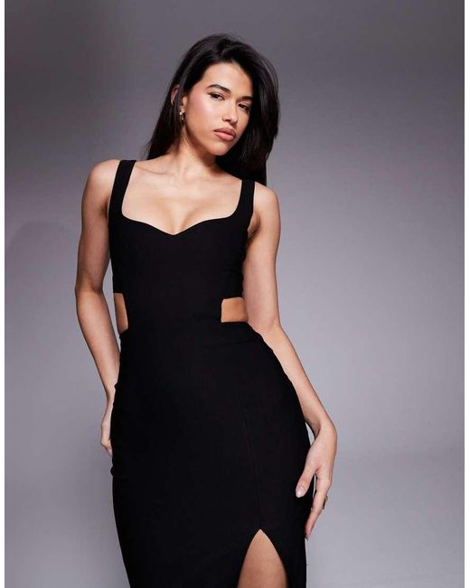 Vesper Blue Square Neck Maxi Dress With Cut Outs And Thigh Split