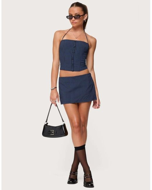 Edikted Blue Winsley Gingham Mini Skort