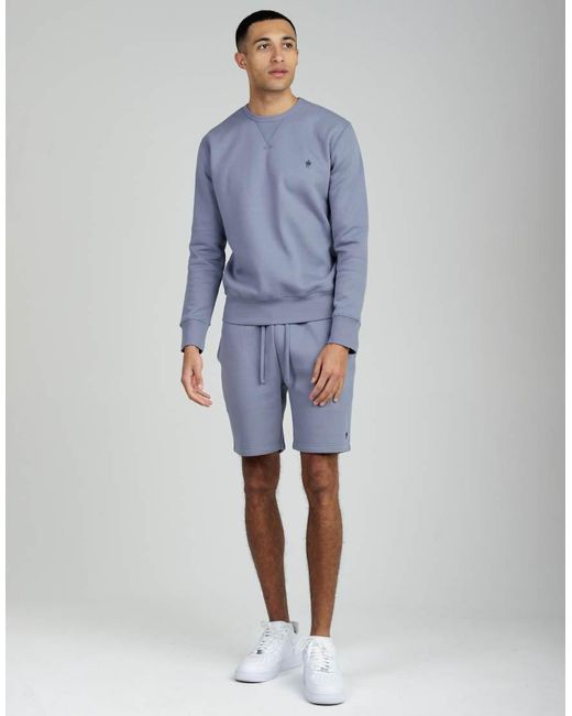 French Connection Blue Cotton Blend Sweatshirt And Shorts Co Ord Set for men