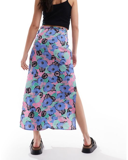 Monki Blue Midi Skirt With Tie Waist