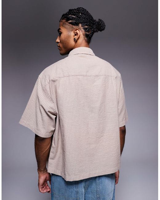 ASOS Gray Boxy Oversized Seersucker Stripe Shirt for men