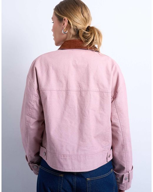 TOPSHOP Pink Patch Pocket Barn Jacket With Contrast Collar