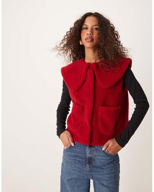 ASOS Oversized Bodywarmer Van Borg Met Kraag in het Red