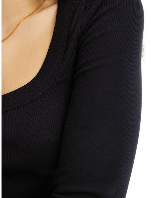 ASOS Black Square Scoop Neck Long Sleeve T-Shirt