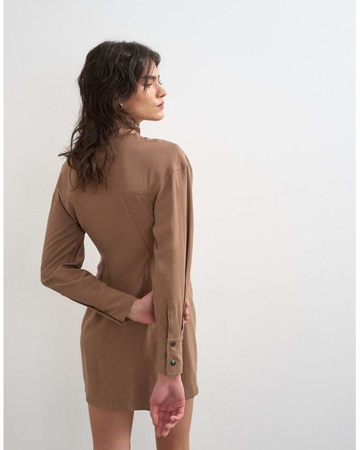 TOPSHOP White Funnel Neck Cupro Mini Dress