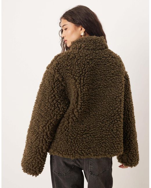 ASOS Brown High Pile Borg Half Zip Fleece