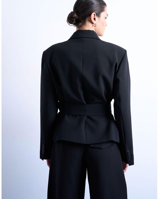 TOPSHOP Blue Cropped Belted Boxy Blazer