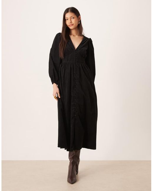Nobody's Child Black Riley Long Sleeve Cord Midi Dress