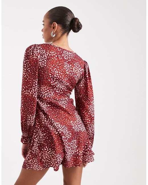 Wednesday's Girl Red Dotty Print V-neck Mini Dress