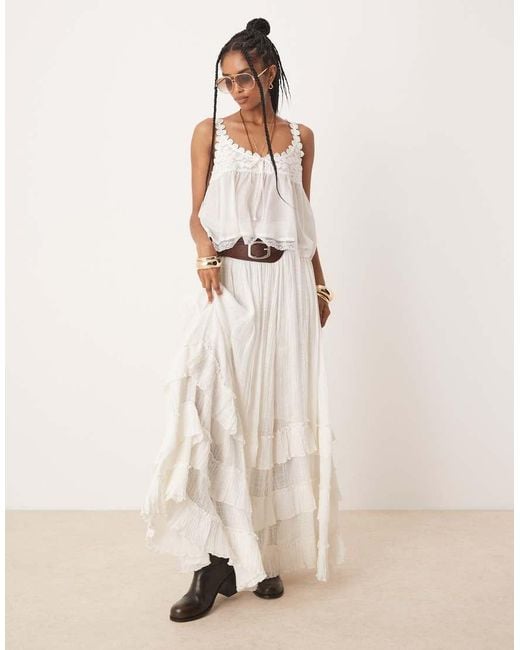 Free People Natural Brynn Ruffle Maxi Skirt