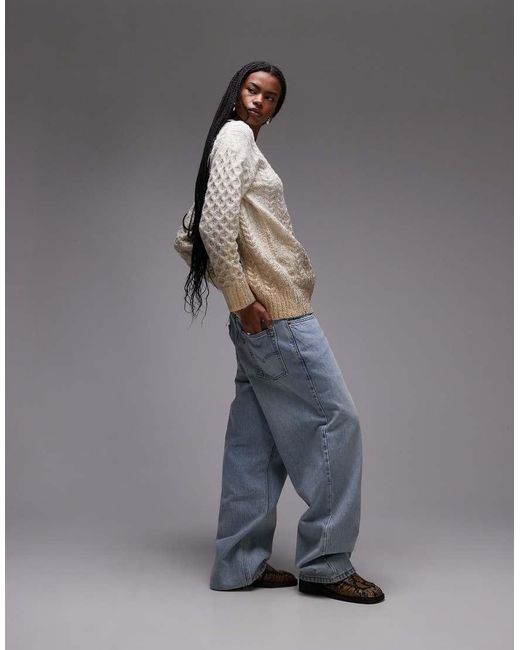 TOPSHOP Gebreide Ruimvallende Trui Met Kabels in het Gray