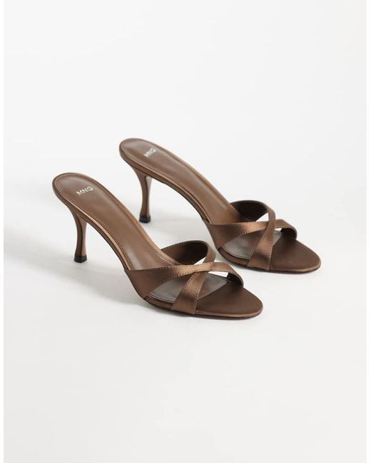 Mango Brown Cross Strap Heeled Mules