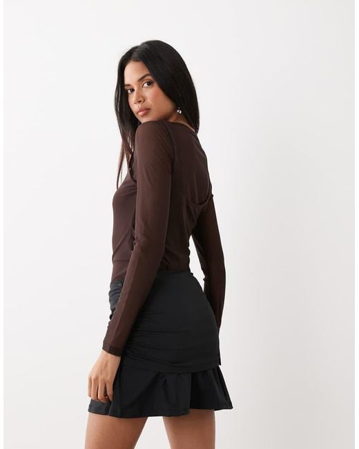 ASOS Black Polyamide Slinky Fold Over Waist Mini Skirt