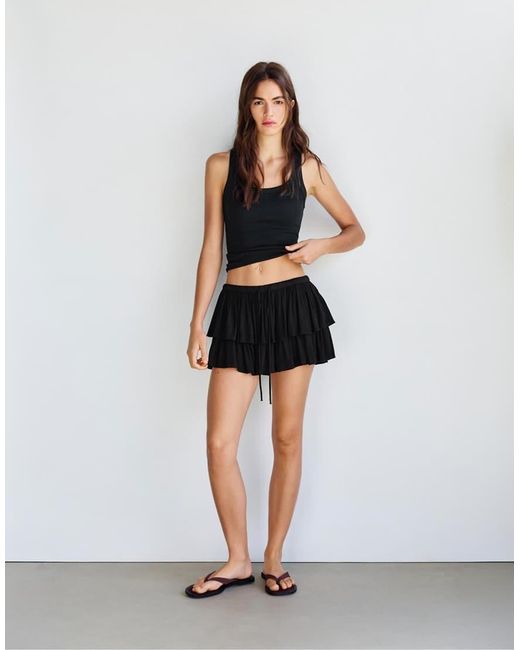 Pull&Bear Black Skort With Ruffles