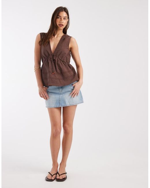 ONLY Brown Tie Detail Top