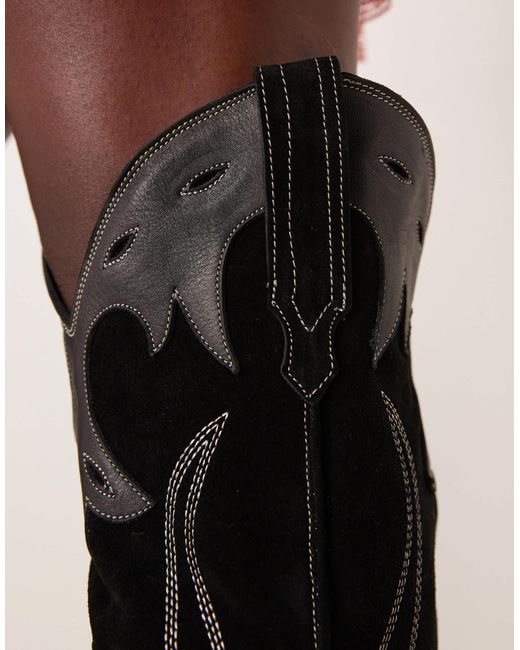 Free People Wild West Thigh High Suede Western Boots in Black | Lyst