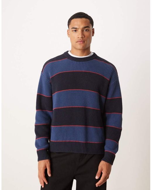 Abercrombie & Fitch Blue Knitted Crew Neck Fisherman Jumper for men