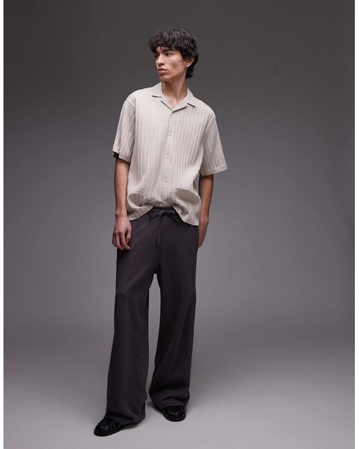 Chemise texturée plissée à manches courtes - taupe Topman pour homme en coloris Gray