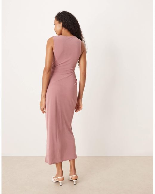 ASOS Pink Asym Cowl Ruched Midi Dress