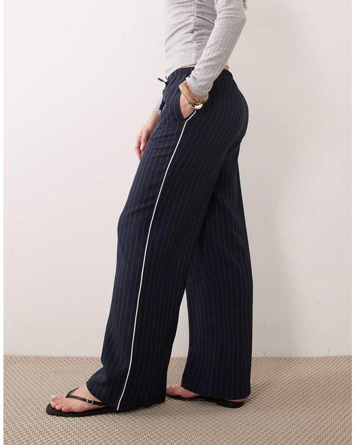 New Look Blue Pinstripe Wide Leg Trousers