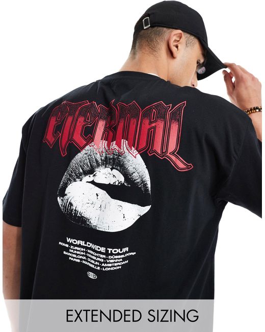 T-shirt corta oversize nera con stampa sul retro di ASOS in Black da Uomo