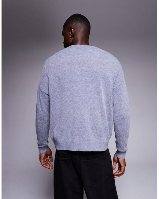 ASOS Purple Oversized Knitted Lambswool Crew Neck Jumper for men