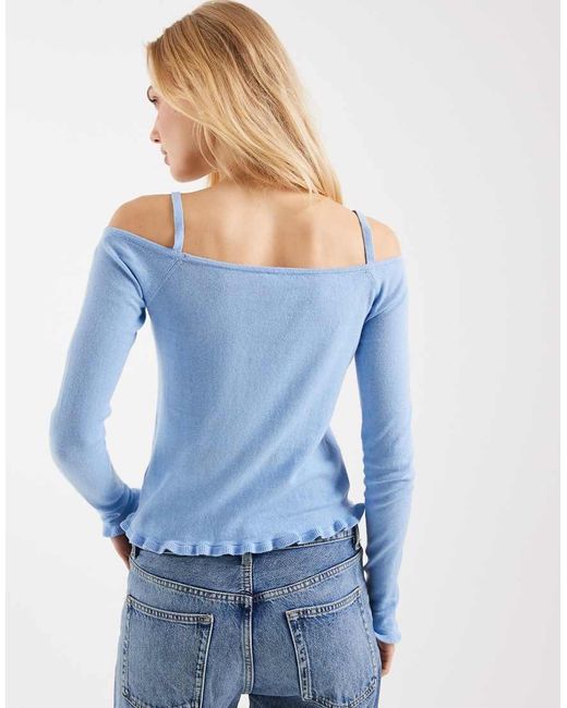 Mango Blue Teen 100% Cotton Cold Shoulder Knitted Top