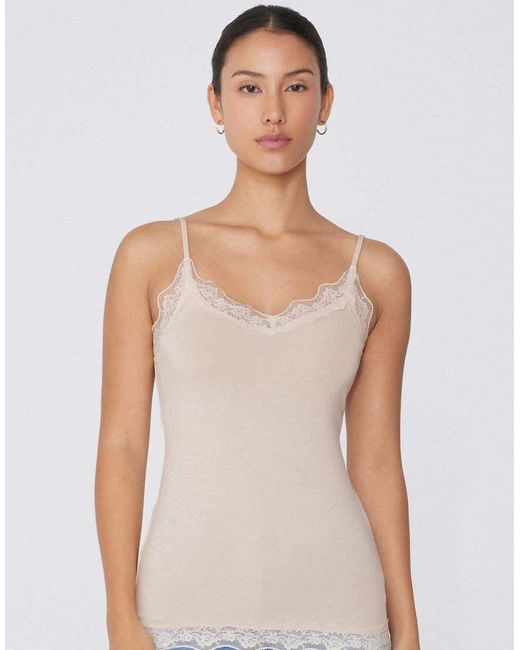 Tezenis White Viscose And Lace Camisole