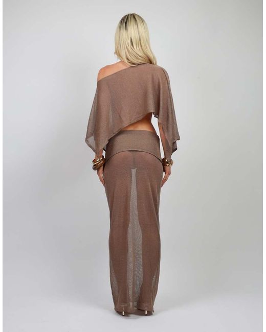 SIMMI Brown Sheer Knit Cape Top