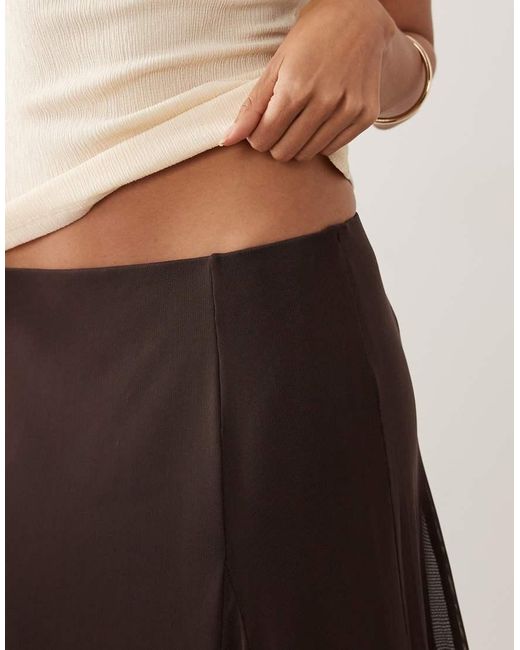 ASOS Natural Mesh Low Rise Midi Skirt With Godets