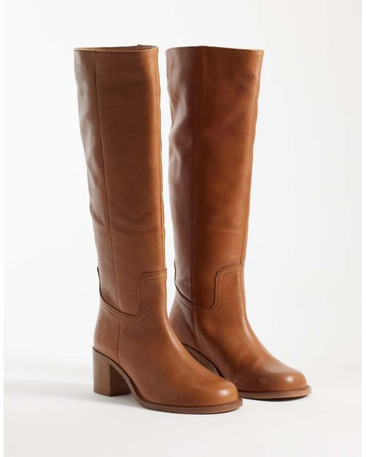 ASOS Brown Clyde Round Toe Pull On Knee Boots