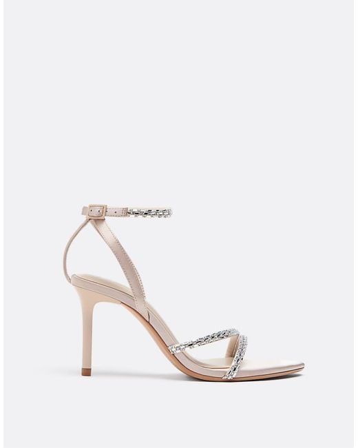 Stradivarius Natural High-Heel Sandals With Rhinestone Detail