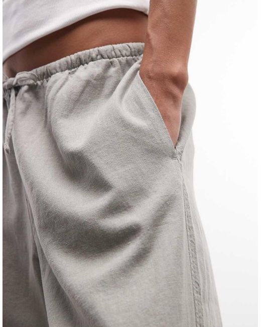 Weekday Gray Pull On Linen Mix Wide Leg Trousers
