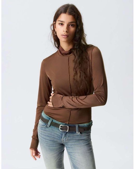 Monki Brown Turtleneck Long Sleeve Top