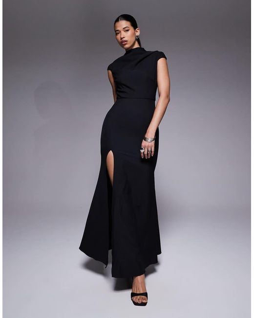 Jarlo Blue High Neck Maxi Dress With Thigh Split