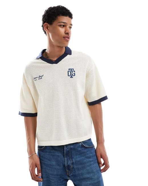 Bershka Retro Knitted Collar Polo in White for Men | Lyst