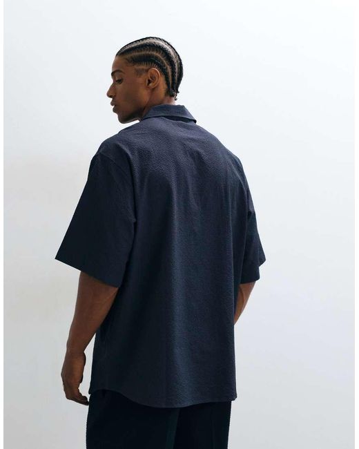 ARKET Blue Seersucker Crinkle Short Sleeve Shirt for men