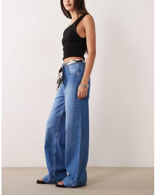 ASOS Blue Wide Leg Jean With Zebra Scarf Belt