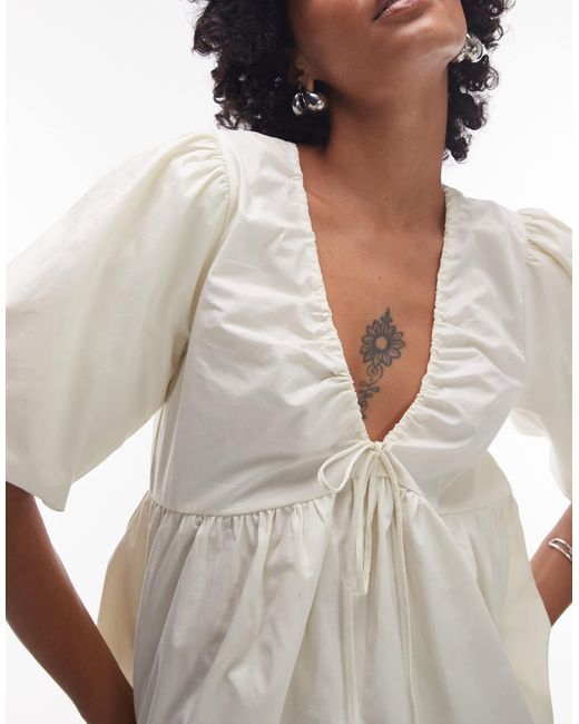 Top en popeline à manches bouffantes TOPSHOP en coloris White