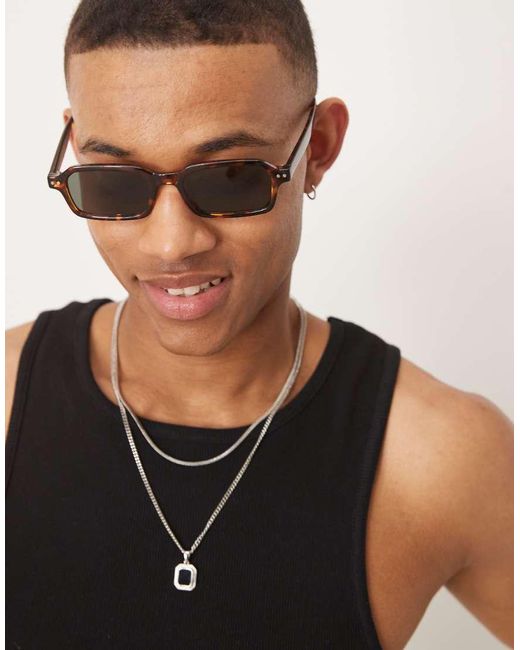 Occhiali Da Sole Mini Rettangolari Con Montatura Tartarugata E Lenti Verdi Fumé di ASOS in Black da Uomo