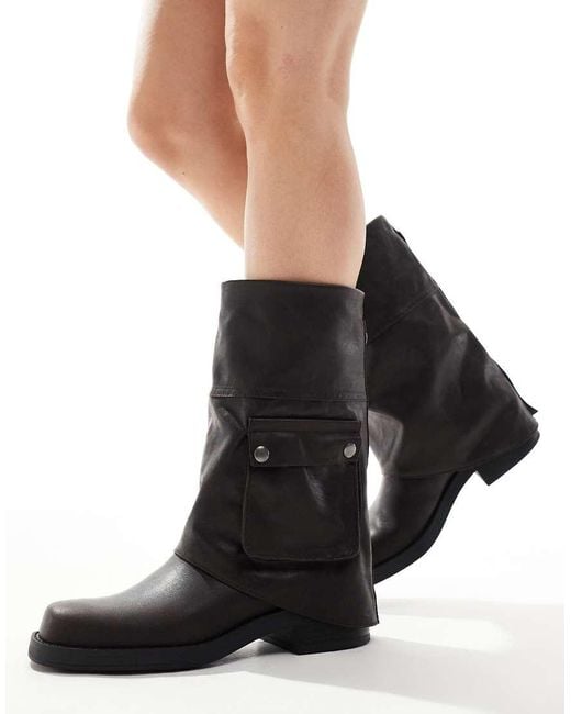Pull&Bear Black Mid Calf Boot With Pocket