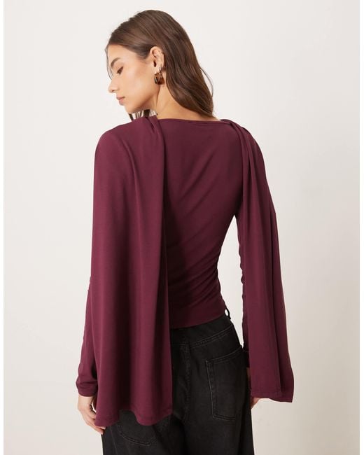 ASOS Red Scarf Drape Detail Long Sleeve Top