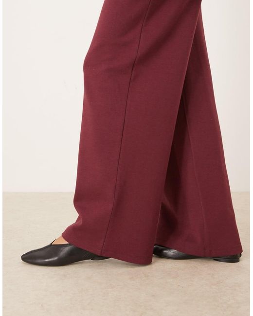 ASOS Red Interlock Wide Leg Sweatpants With Wide Waistband Detail