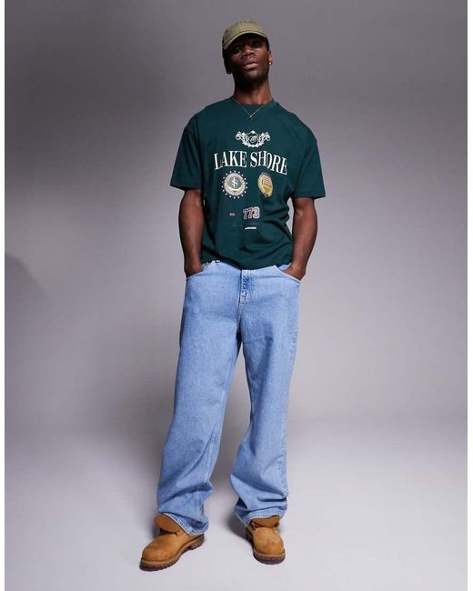 Camiseta Verde Oscuro Extragrande Con Estampado Gráfico Universitario De ASOS de hombre de color Blue