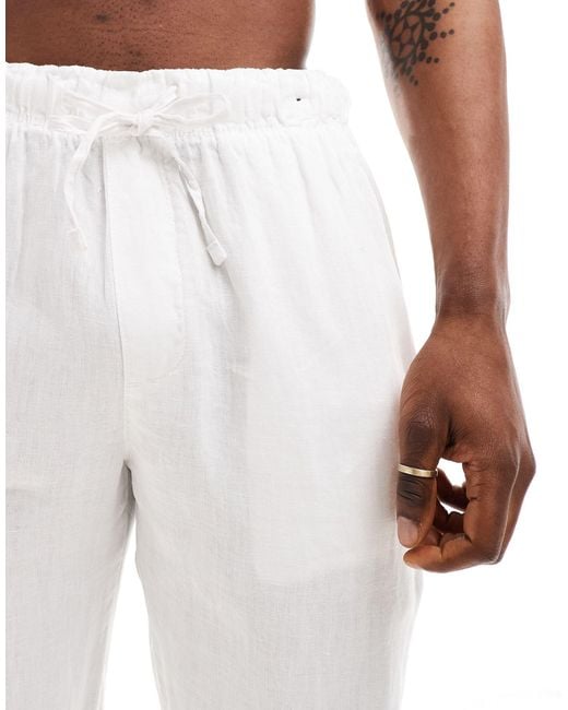Pull&Bear White 100% Linen Trouser for men